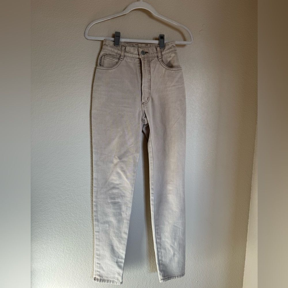 Vintage BONGO High Waisted Mom Jeans Sz‎ 0 Cream Tan Contrast Stitch Western - Picture 2 of 11
